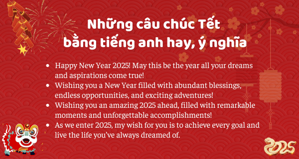 Tổng hợp câu chúc tết tiếng anh hay và ý nghĩa năm Ất Tỵ 2025