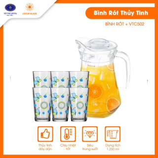 Bộ bình và 6 ly TT Lotus Glass VTC502 in bướm xanh - Bình 1.3L & ly 280ml