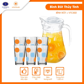 Bộ bình và 6 ly TT Lotus Glass VTC502 in xoáy vòng - Bình 1.3L & ly 280ml