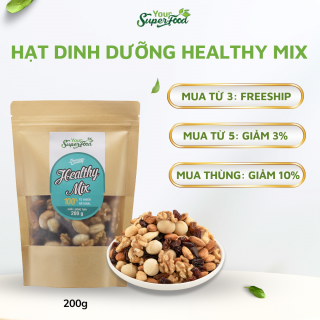 Healthy Mix Túi 200g - Óc chó, Hạnh Nhân, Macca, Hạt Điều, Nho organic