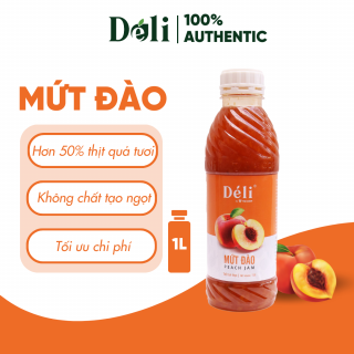 Mứt đào Déli - 1 lít - thịt quả tự nhiên, chuyên dùng pha chế trà trái cây, sinh tố