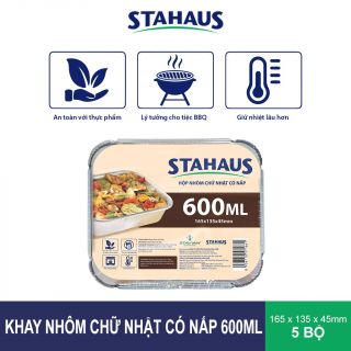 Hộp nhôm chữ nhật có nắp Stahaus 600ml (165x135x45mm) (5 bộ/lốc)