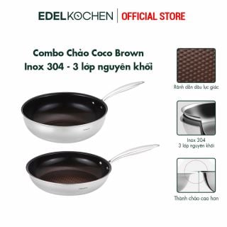 Chảo chiên inox 3 lớp nguyên khối Edelkochen Coco Collection 24cm – Màu Brown