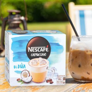 Cà phê cappuccino Nescafe vị dừa, hộp 10 gói, 20g 