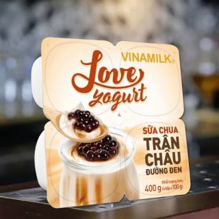 Sữa chua Vinamilk Love Yogurt trân châu đường đen, lốc 4 hộp, 100g