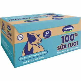 Sữa tươi tiệt trùng 100% Vinamilk không đường, thùng 48 gói, 220ml