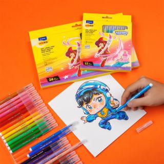 Hộp bút lông 12/ 24 màu rửa được - Washable Brush Fiber Pen Thiên Long Colokit - Nhân vật Futy Akooland thế giới học cụ thần kỳ SWM-C010/AK - 12 màu