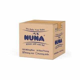Khăn ướt em bé Nuna không mùi, 100 miếng/bao, 24 bao/thùng