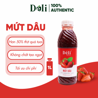 Mứt dâu Déli - 1 lít - thịt quả tự nhiên, chuyên dùng pha chế trà trái cây, sinh tố