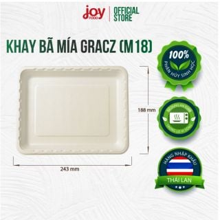 [MUA 200 CÁI GIẢM 10%] 50 khay bã mía phủ màng Gracz Thái Lan 243 x 188 x 20 mm.  (Tương ứng M18), gói 50 cái