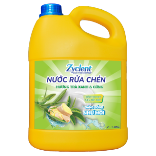 Nước rửa chén Zyclent Trà xanh và gừng - không màu 3.8kg