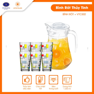 Bộ bình và 6 ly TT Lotus Glass VTC502 in monigan - Bình 1.3L & ly 280ml