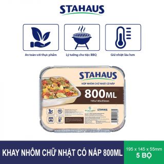 Hộp nhôm chữ nhật có nắp Stahaus 800ml (195x145x55mm) (5 bộ/lốc)