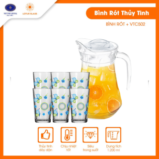 Bộ bình và 6 ly TT Lotus Glass VTC502 in bướm đỏ - Bình 1.3L & ly 280ml