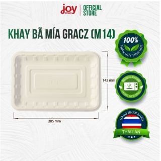 [MUA 200 CÁI GIẢM 10%] 50 khay bã mía phủ màng Gracz Thái Lan 205 x 142 x 13.6 mm. (Tương ứng M14), gói 50 cái