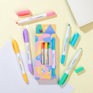 Hộp bút dạ quang màu Pastel Thiên Long Pazto HL-016 - Bút dạ quang rửa được - Photocopy không làm mất nét chữ bên dưới Hộp 5 màu