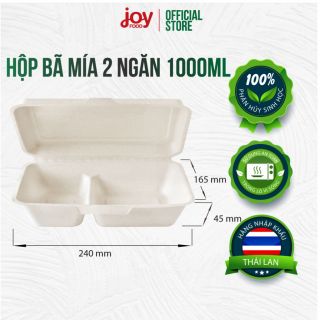 1 thùng hộp cơm bã mía 8 in Gracz Thái Lan 2 ngăn 1000ML 500 cái