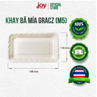 [MUA 200 CÁI GIẢM 10%] 50 khay bã mía phủ màng Gracz Thái Lan 198 x 118 x 20 mm. (Tương ứng M5), gói 50 cái