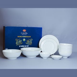 Bộ bàn ăn 20 sản phẩm sứ xương Minh Châu BONE-20SP viền vàng