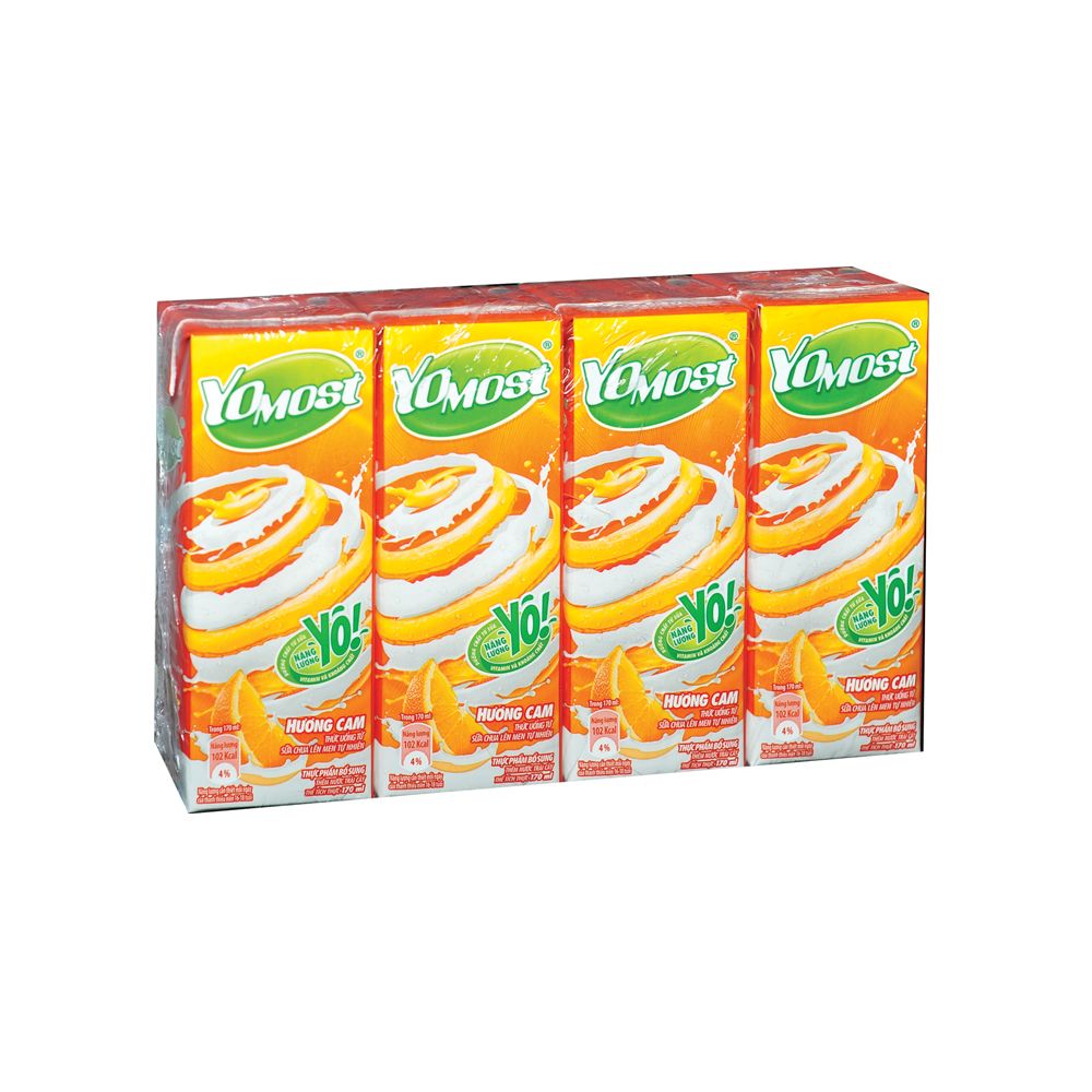 Sữa chua Yomost hương cam, lốc 4 hộp, 170ml